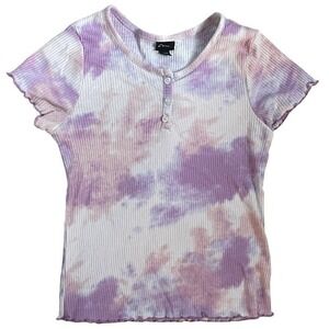 Art Class Henley T-Shirt Girls Large 10/12 Purple Tie Dye Excellent Ribbed Y2K